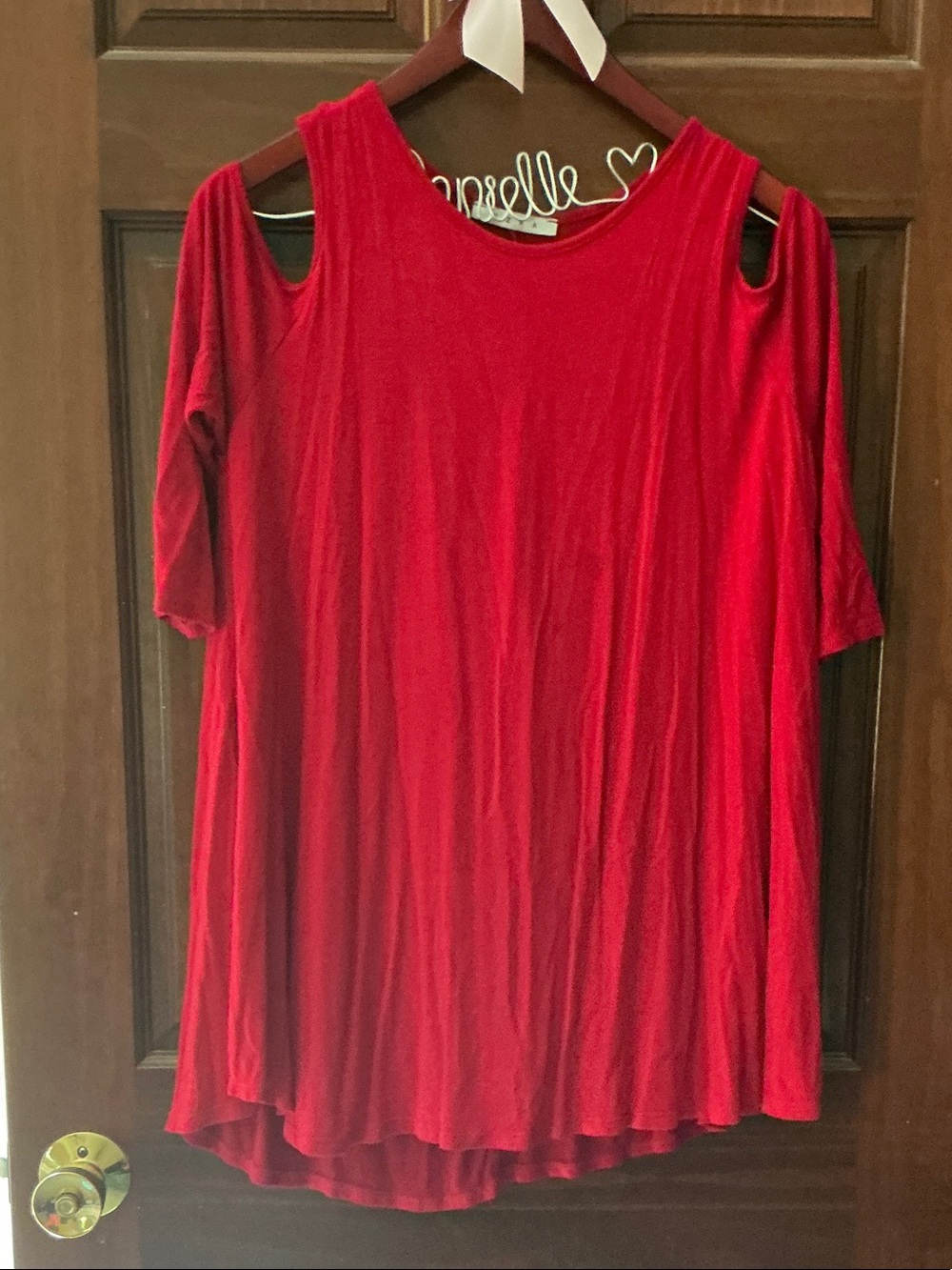 ezra Red Cold-Shoulder Tunic Top